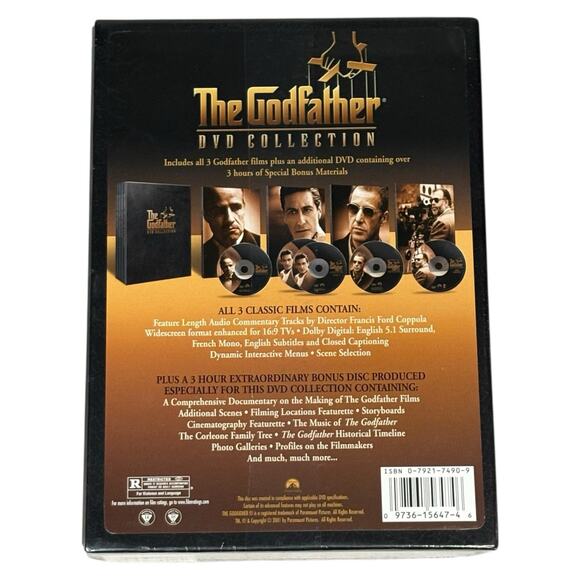 SEALED "The Godfather" Movie DVD Collection Set 2001 - 5-Disc Trilogy BRAND NEW - Picture 5 of 16